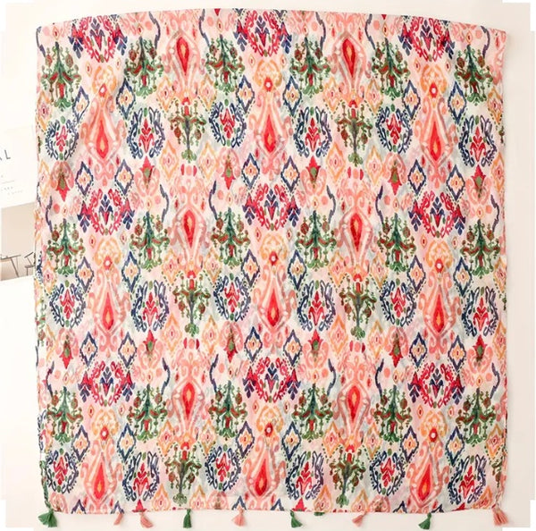 Maryam's Essential Flower Printed Cotton Viscose Tassels Hijab