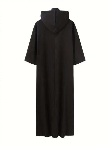 Maryam’s Essential Luxury Men Geometric Pattern Short Sleeves Hood Ethnic Vintage Kaftan