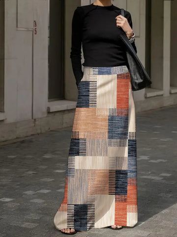 Maryam’s Essential Plus Size Vintage Inspired Plaid Print Maxi Skirt