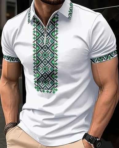 Maryam’s Essential Luxury Casual Breathable Geometric Print Collar Short Sleeve Top Tank