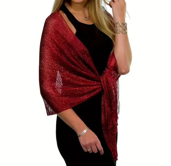 Maryam’s Essential Elegant Sparkling Metallic Shawls with Tassels