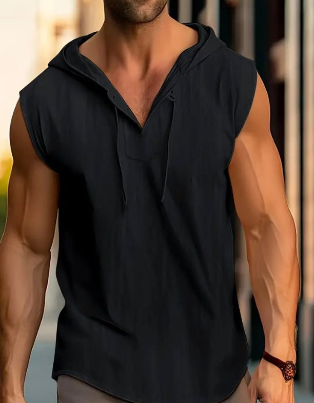 Maryam’s Essential Breathable Hood Drawstring Sleeveless Cotton Linen Top Tank