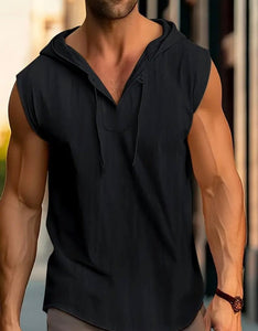 Maryam’s Essential Breathable Hood Drawstring Sleeveless Cotton Linen Top Tank