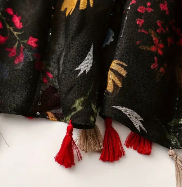 Maryam's Essential Floral Printed Cotton Tassels Hijab