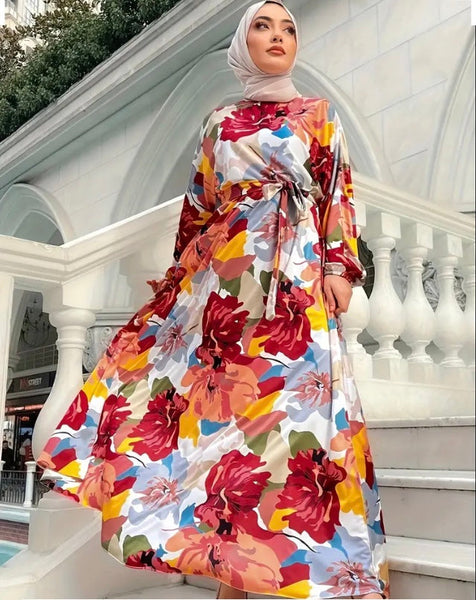 Maryam’s Essential Vintage Floral Print Crew Neck Lantern Sleeves Maxi Dress