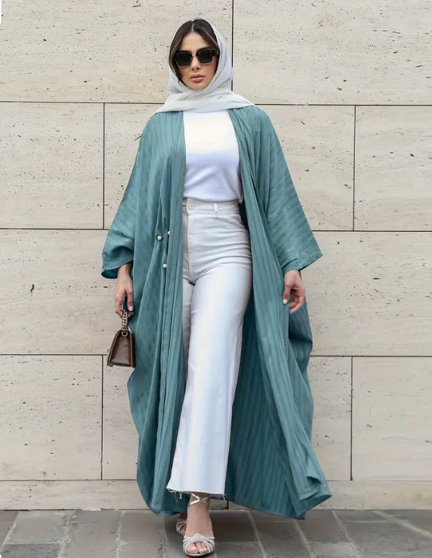 Maryam’s Essential Luxury Batwing Sleeves Bead Open Front Maxi Abaya Kaftan