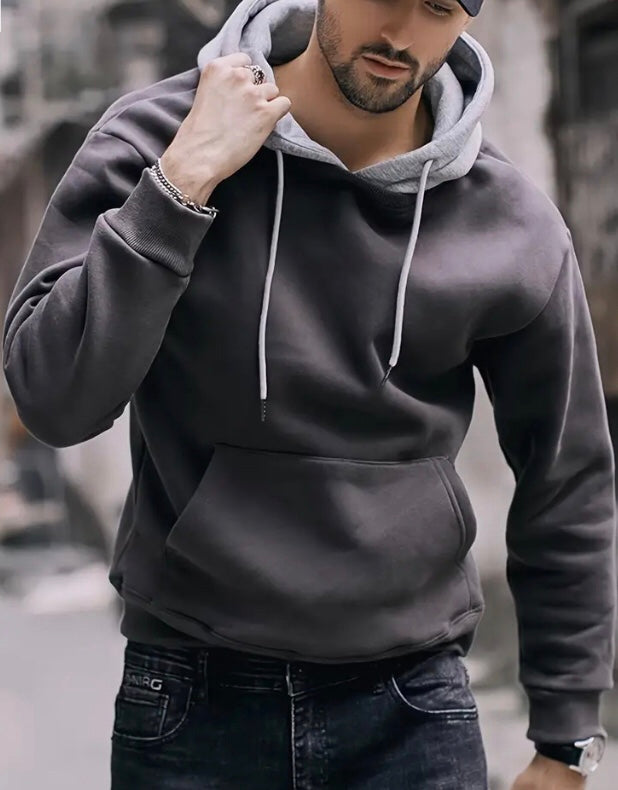 Maryam’s Essential Men Casual Contrast Colour Hoody Long Sleeves Pocket Pullover Sweatshirt