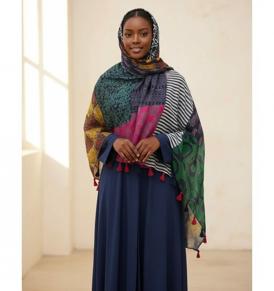 Maryam's Essential Printed Cotton Viscose Tassels Hijab