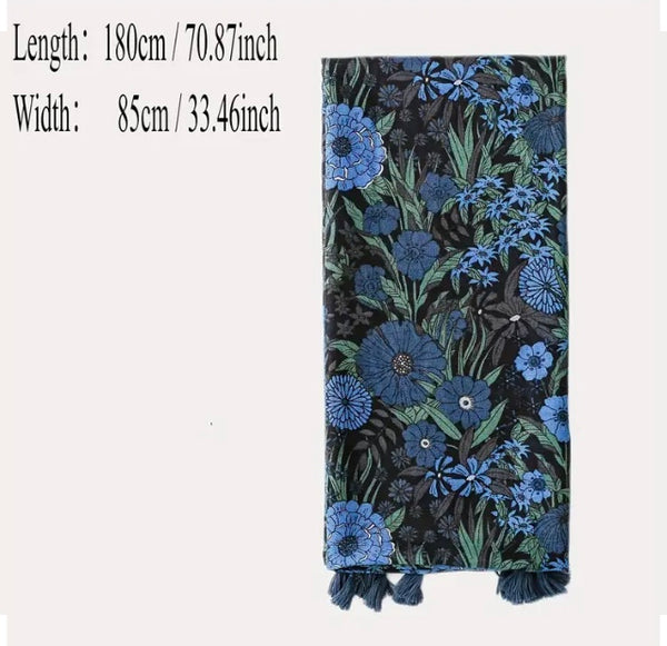 Maryam's Essential Luxury Flower Printed Cotton Tassels Hijab