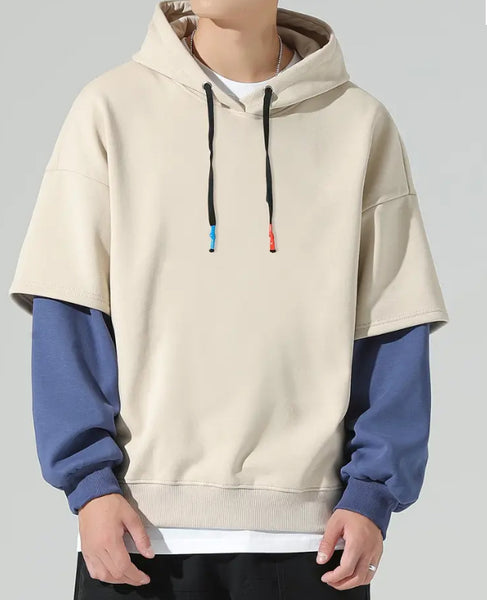 Maryam’s Essential Vintage Layered Casual Cotton Blend Loose Fit Knit Pullover With Drawstring Hoody