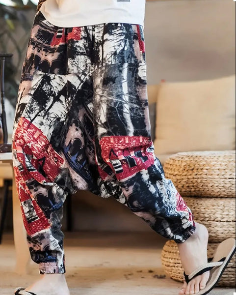Maryam’s Essential Men’s Ethnic Vintage Pattern Stitching Print Harem Baggy Trouser