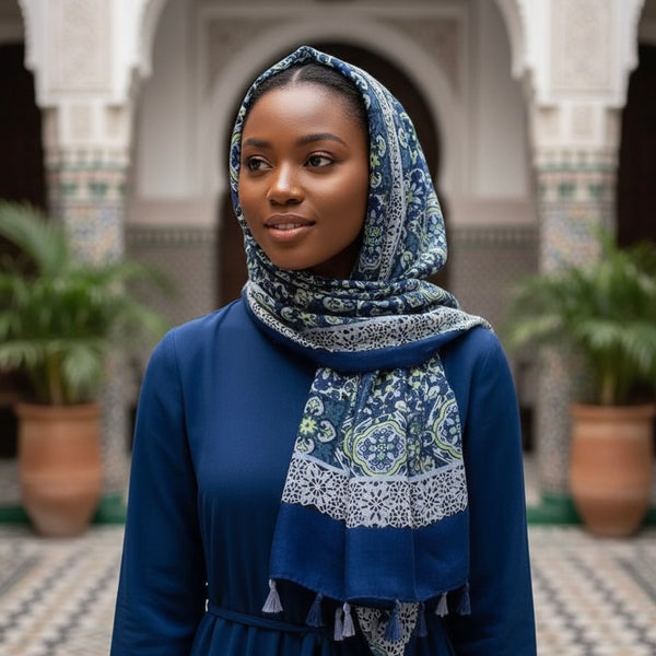 Maryam's Essential Luxury Printed Cotton Viscose Tassels Hijab