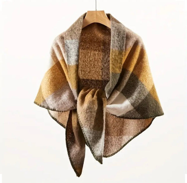 Maryam’s Essential Luxury Triangular Geometric Plaid Cashmere Scarf
