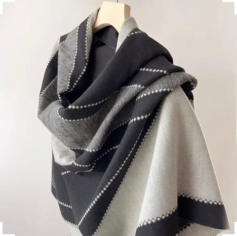 Maryam’s Essential Luxury Geometric Mature Versatile Reversible Fringe Cashmere Scarf