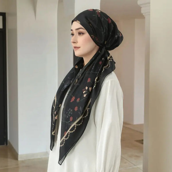 Maryam’s Essential Mature Elegant Vintage Print Pre-Tied Elastic Band Hijab