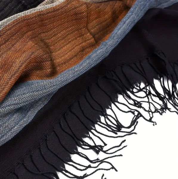 Maryam’s Essential Luxury Men Stripe Durable Rayon Cotton Viscose with Fringes Scarf for all Weather