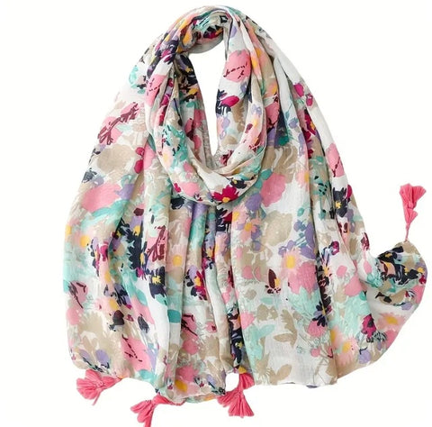 Maryam's Essential Floral Printed Cotton Viscose Tassels Hijab
