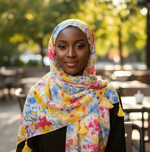 Maryam's Essential Floral Printed Cotton Viscose Tassels Hijab
