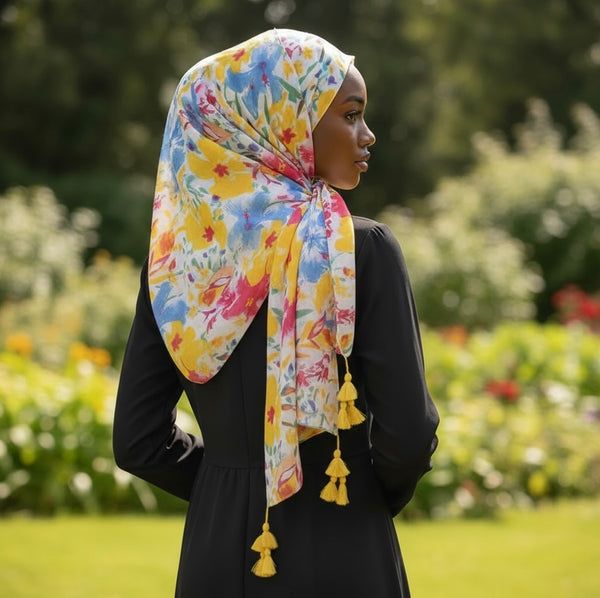 Maryam's Essential Floral Printed Cotton Viscose Tassels Hijab