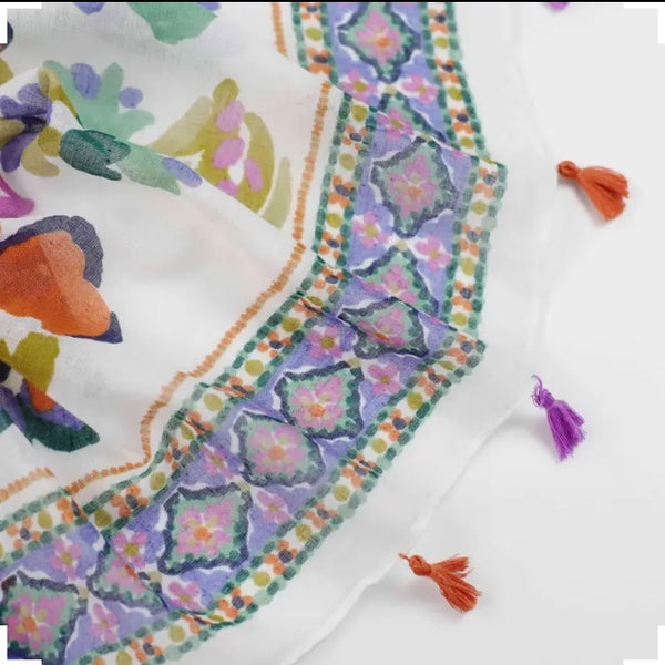 Maryam's Essential Flower Printed Cotton Viscose Tassels Hijab