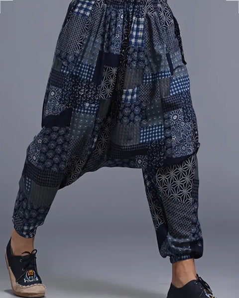 Maryam’s Essential Men’s Ethnic Vintage Pattern Stitching Print Harem Baggy Trouser
