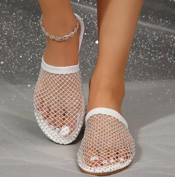 Maryam’s Essential Sparkling Diamanté Mesh Close Toe Slip-on Shoes