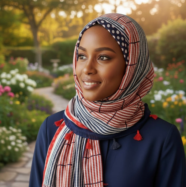 Maryam's Essential Dotted Print Cotton Polyester Tassels Hijab