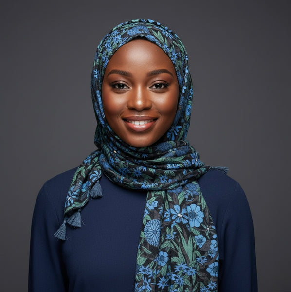 Maryam's Essential Floral Printed Cotton Viscose Tassels Hijab