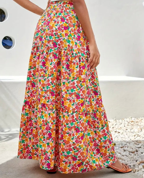 Maryam’s Essential Abstract Print High Waist Shirred Pleated Maxi Skirt