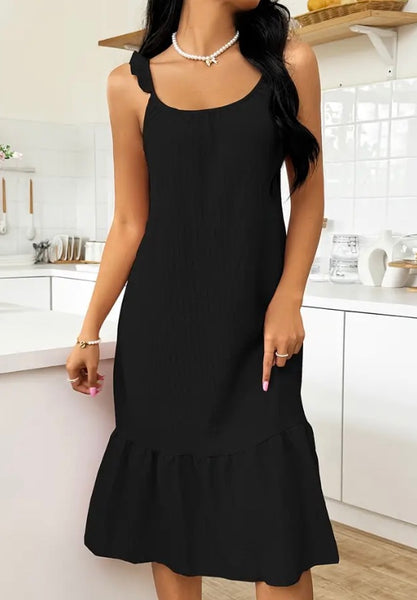 Maryam’s Essential Textured Ruffle Hem, Round Neck Backless Midi Sleepwear