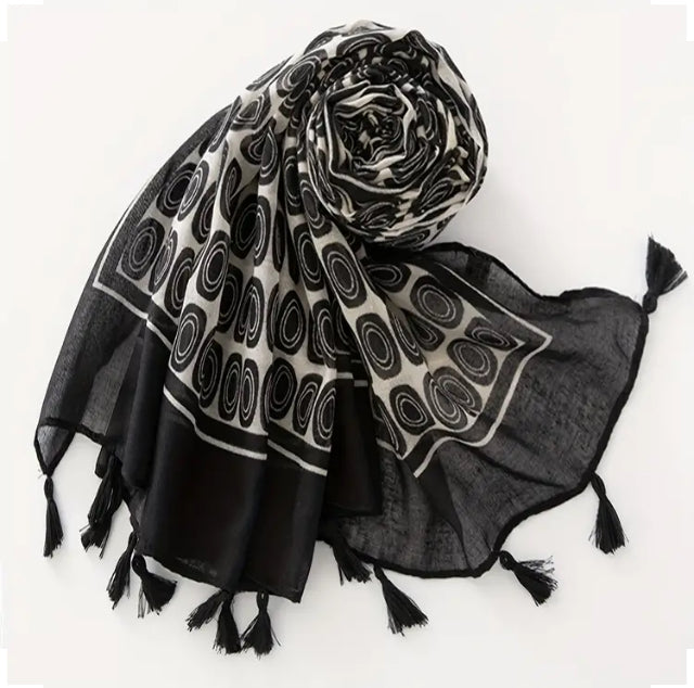 Maryam's Essential Printed Cotton Viscose Tassels Hijab
