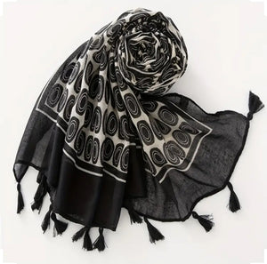 Maryam's Essential Printed Cotton Viscose Tassels Hijab