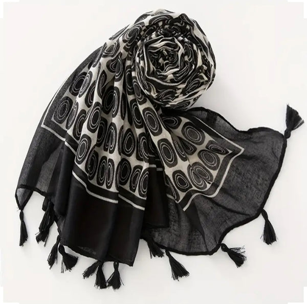 Maryam's Essential Printed Cotton Viscose Tassels Hijab
