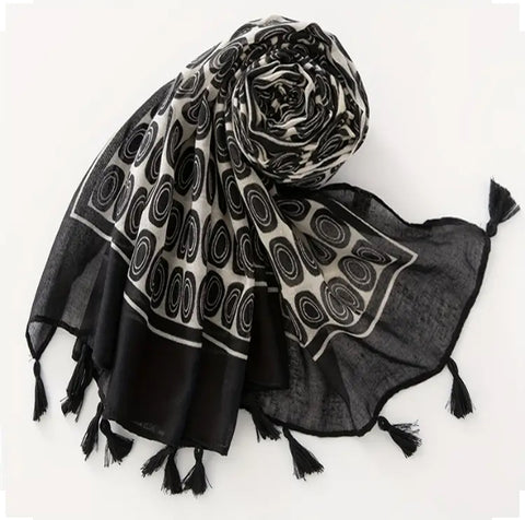 Maryam's Essential Printed Cotton Viscose Tassels Hijab