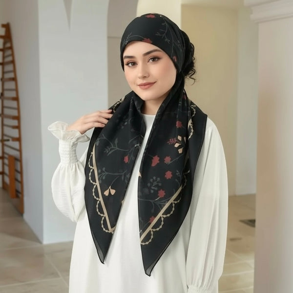 Maryam’s Essential Mature Elegant Vintage Print Pre-Tied Elastic Band Hijab