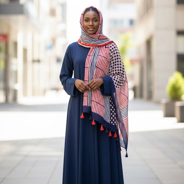 Maryam's Essential Dotted Print Cotton Polyester Tassels Hijab
