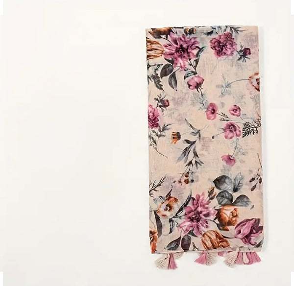 Maryam's Essential Flower Printed Polyester Tassels Hijab