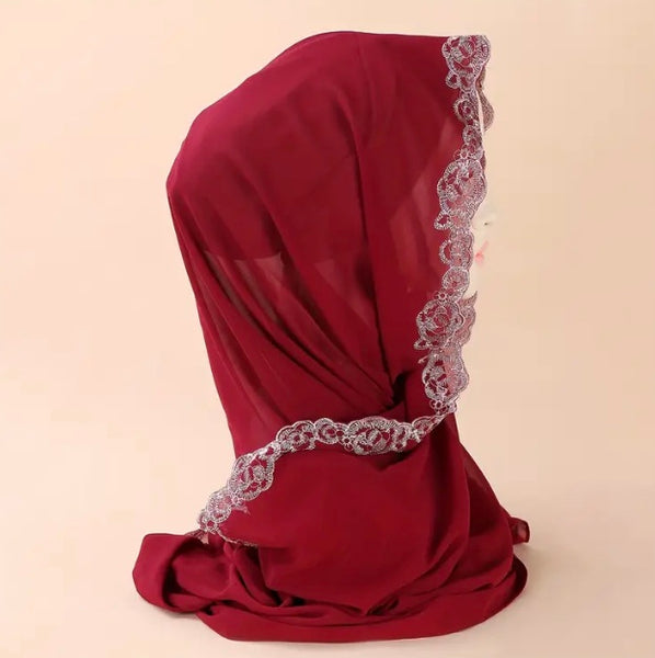 Maryam’s Essential Chiffon with Flower Lace Trim Edge Head Scarves/Hijabs