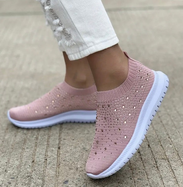 Maryam’s Essential Lightweight Knitted Diamanté Sneaker Slip on Low Top Shoes