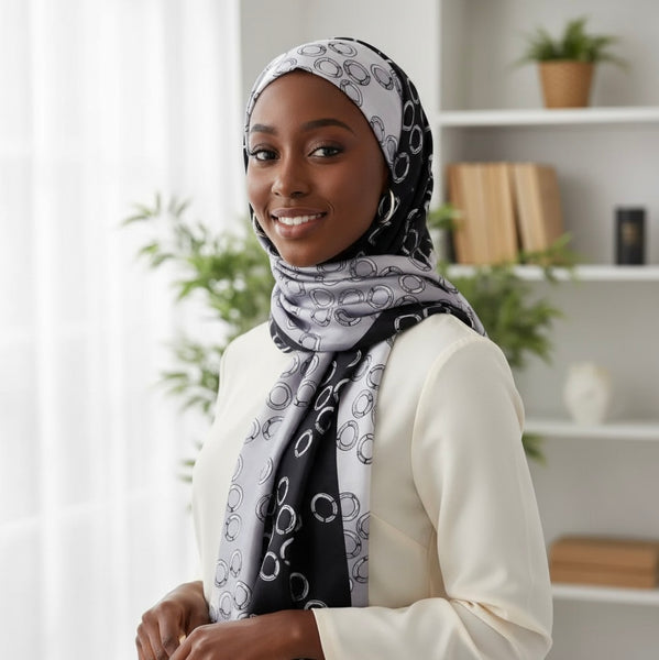 Maryam's  Essential Stunning Silk Satin Printed Shawl/Hijab