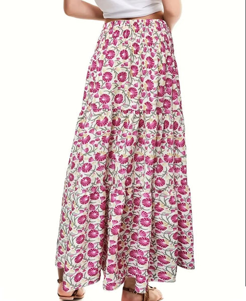 Maryam’s Essential Abstract Print High Waist Shirred Pleated Maxi Skirt