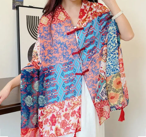 Maryam's Essential Printed Cotton Viscose Tassels Shawl