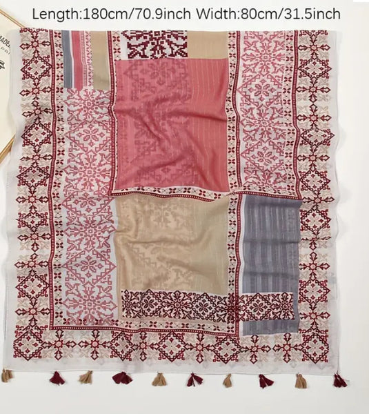 Maryam's Essential Printed Cotton Viscose Tassels Hijab