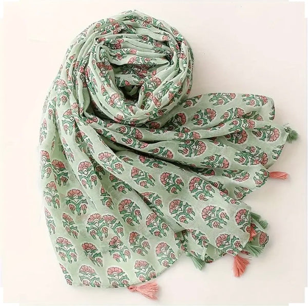 Maryam's Essential Floral Printed Cotton Viscose Tassels Hijab