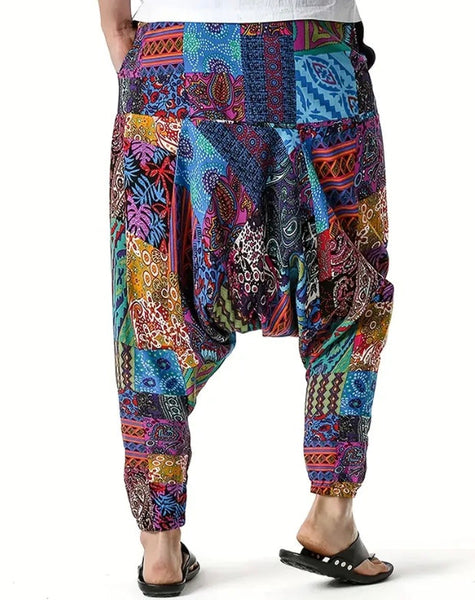 Maryam’s Essential Men’s Ethnic Vintage Pattern Stitching Print Harem Baggy Trouser