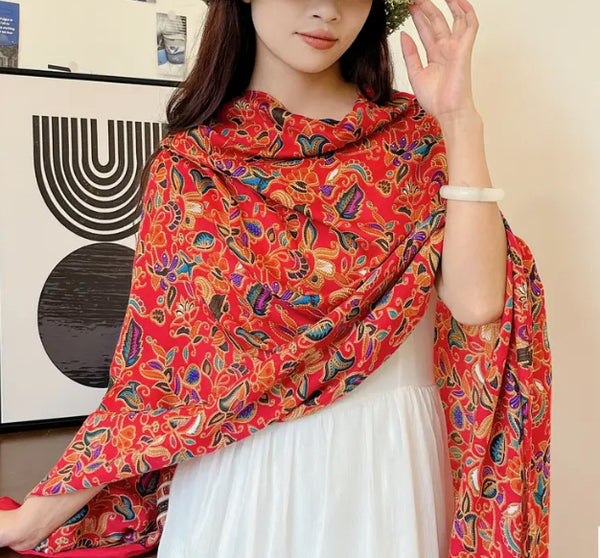 Maryam's Essential Printed Cotton Viscose Tassels Shawl