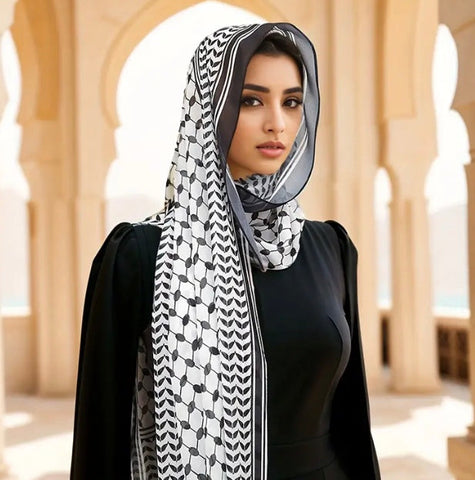 Maryam’s Essential Elegant Lightweight Arabian Print Chiffon Hijab/Shawl