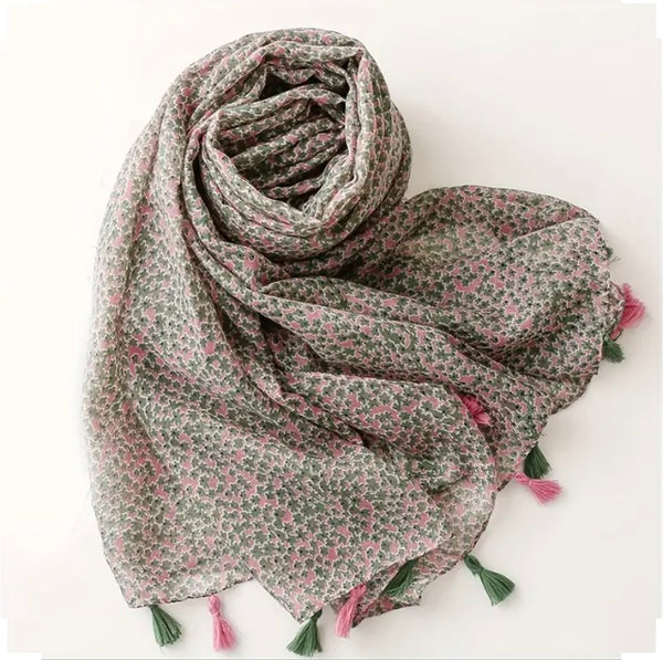 Maryam's Essential Floral Printed Cotton Viscose Tassels Hijab
