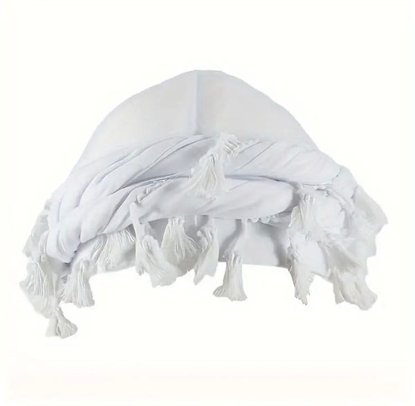 Maryam’s Essential Men’s Fringe Hem Turban Wrap Beanie with Silk Satin Lining