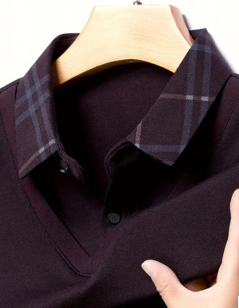 Maryam’s Essential Men V-Neck Button Long Sleeves Casual Regular Fit Striped Plaid Knitted Cotton Shirt